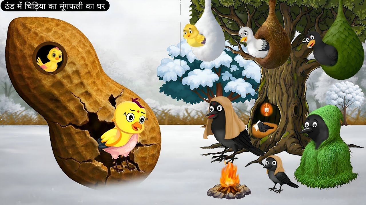 ठंड में चिड़िया का मूंगफली का घर | Hindi Birds Cartoon | Rima Birds Tv | Moral Birds Storys | 