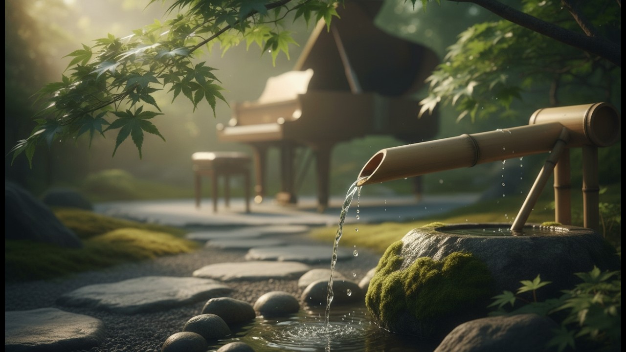 Zen Morning: Peaceful Piano and Bamboo Water for Meditation