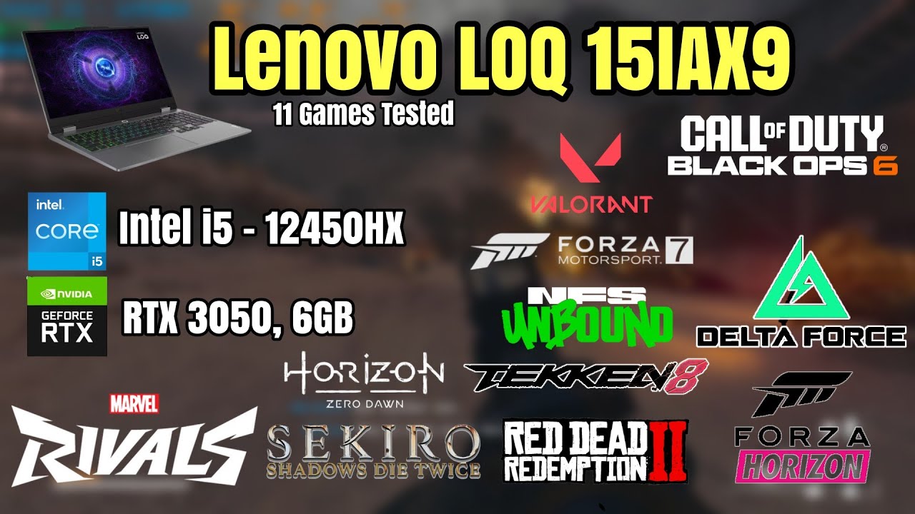 Lenovo LOQ I5-12450HX, RTX3050 6GB, 11 Games Tested
