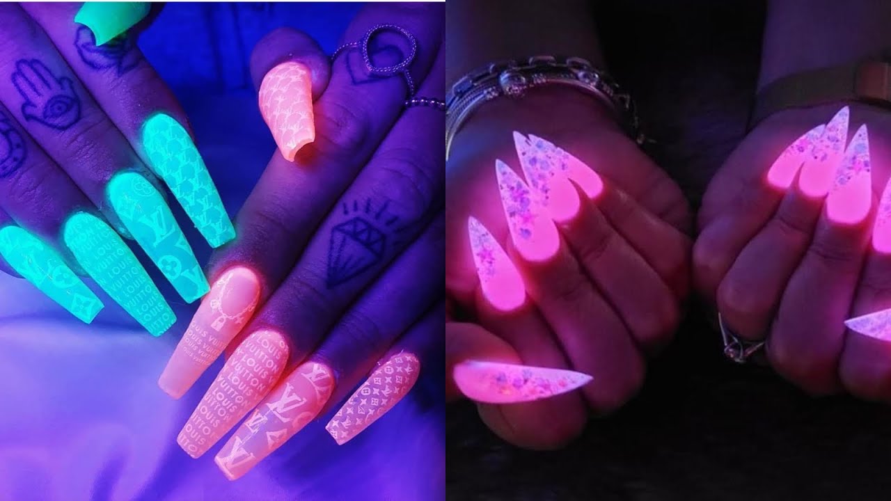 ACRYLIC GLOW IN THE DARK NAILS COMPILATION 2K19!!!💖💚🧡