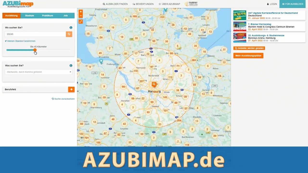 Ausbildung finden - Die Ausbildungslandkarte f&uuml;r Deutschland