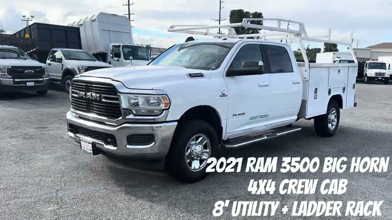 2021 RAM 3500 BIG HORN 4x4 CREW CAB 8' UTILITY + LADDER RACK  Stock# 099B-14150