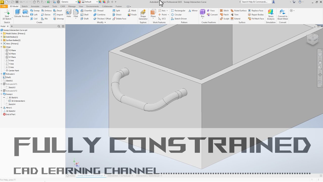3D Sketch Intersection Curve and Sweep - Autodesk Inventor 2025