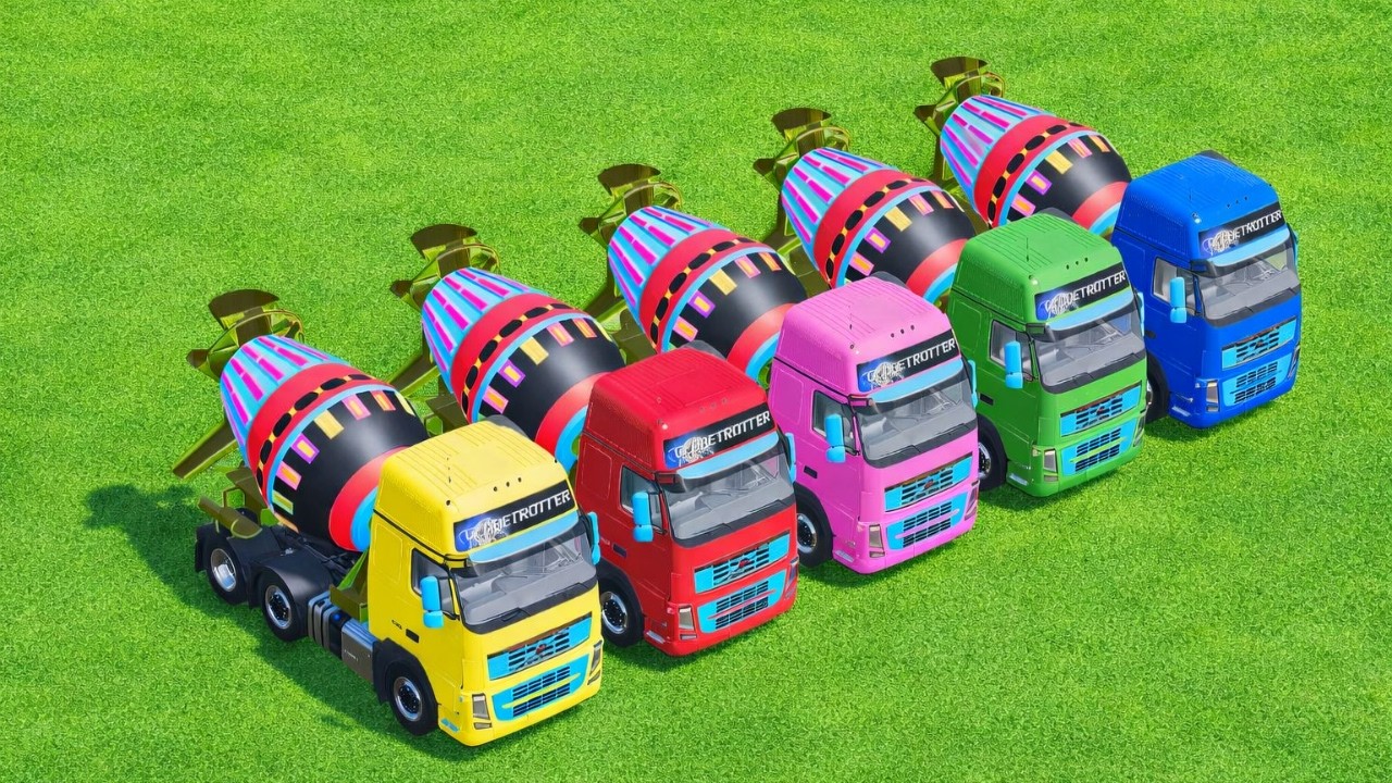 Garage with Colors - ALL MIXER TRUCK WITH DOUBLE FLATBED TRAILER TRUCK, KENWORTH, SCANIA,VOLVO-ffs22