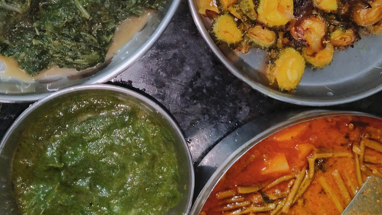 3 in 1 saag((बाथुआ, पालक, सरसों) pudina ka chatni,karele ka bhujia,murange aur aalo ka sabji#cooking