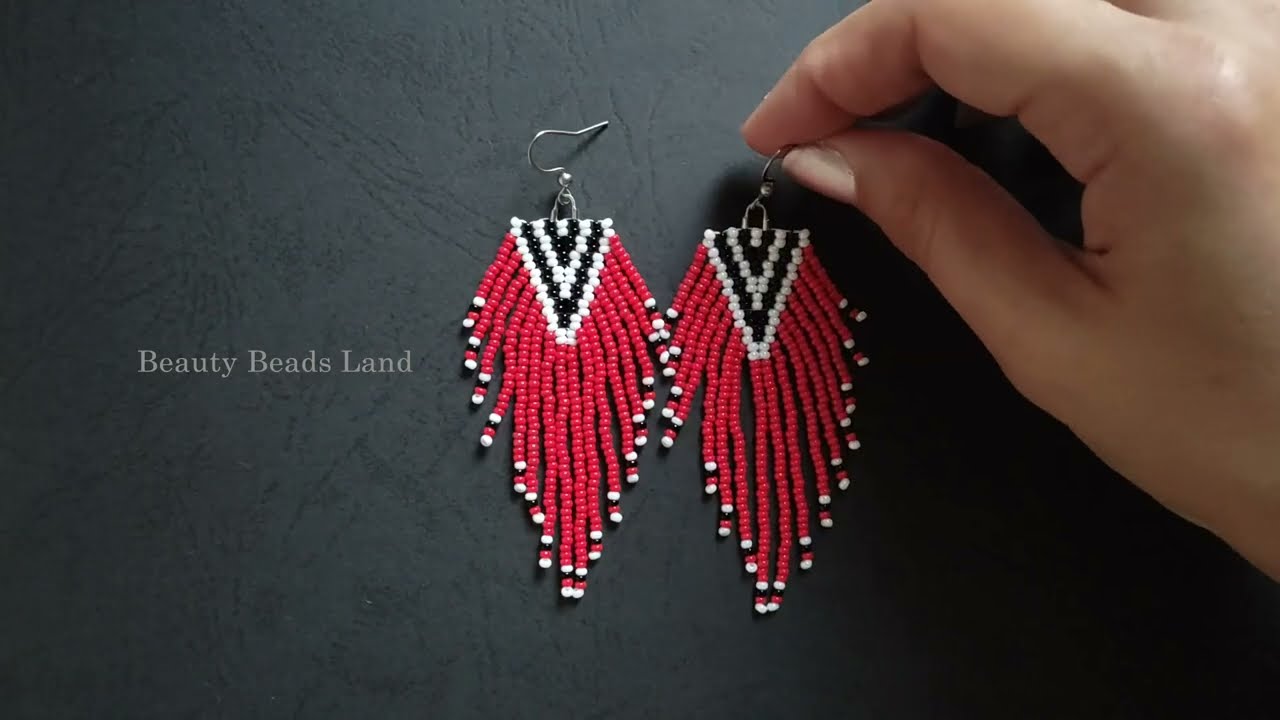 How to make beaded earrings withfringes with double brick stitch, beading tutorial