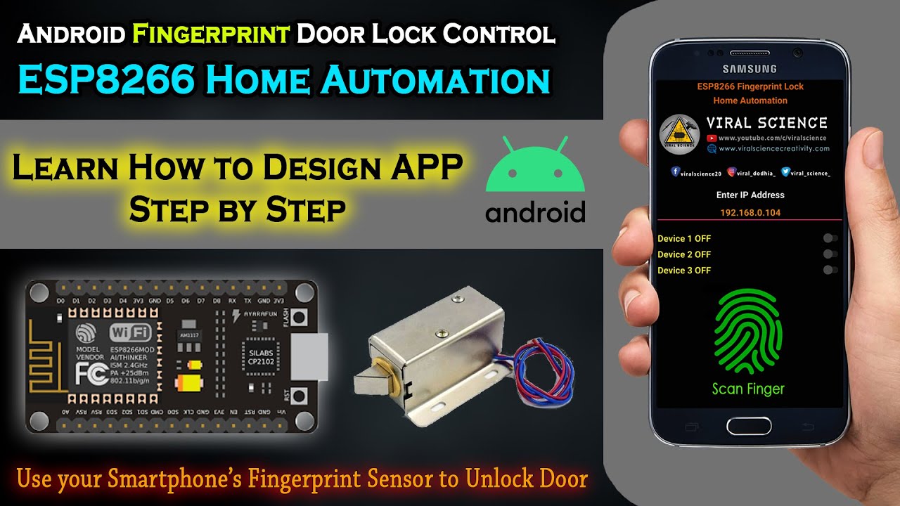 Android Fingerprint ESP8266 Door Lock Control and Home Automation | How to Design Mobile Application