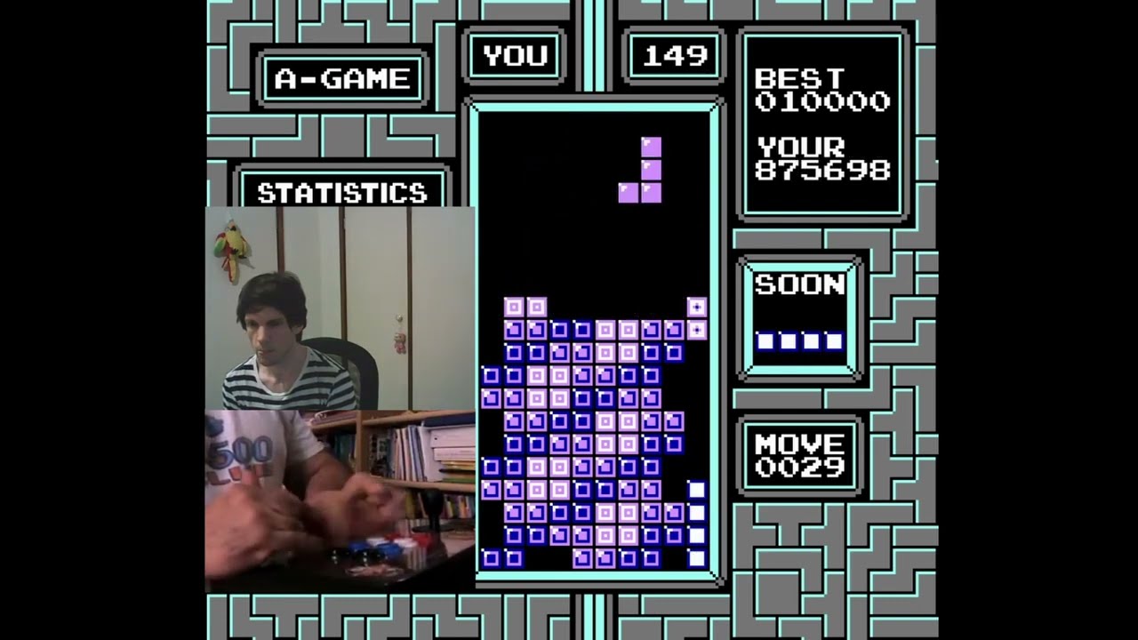 My First Maxout 999,999 Score in NES Tetris!!!! (with handcam + facecam)(rolling play style)