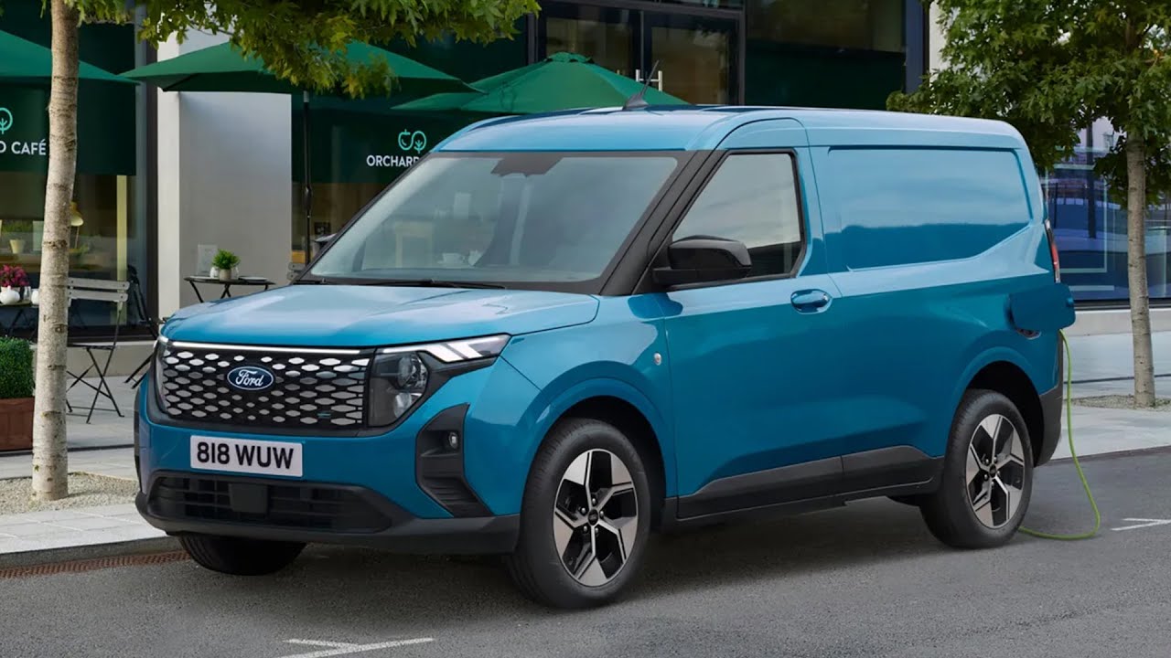 New 2025 Ford E-Transit Courier - Electric aqua blue colour.