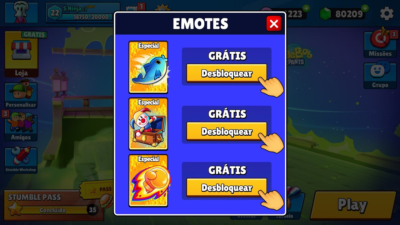 COMO PEGAR TODOS OS EMOTES ESPECIAIS E HABILIDADES DE GRAÇA NO STUMBLE GUYS