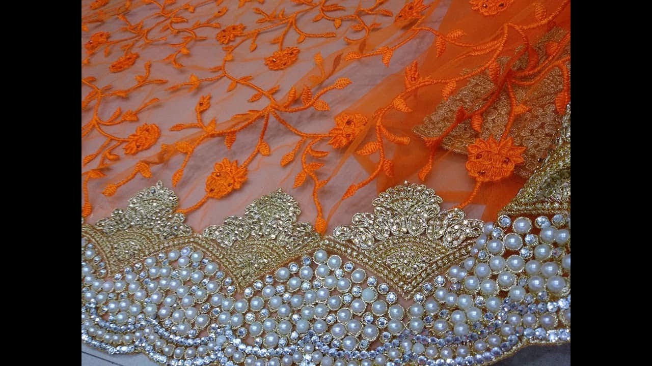 Latest Heavy Net Embroidery Stone Work Saree Pearl Diamond Work Designs