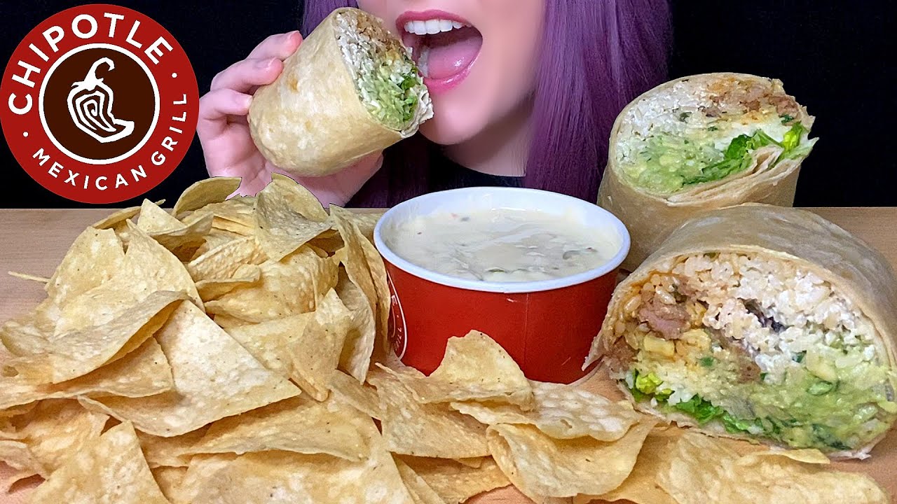 ASMR CHIPOTLE BURRITO + CHIPS & QUESO MUKBANG (NO TALKING) NATIONAL BURRITO DAY
