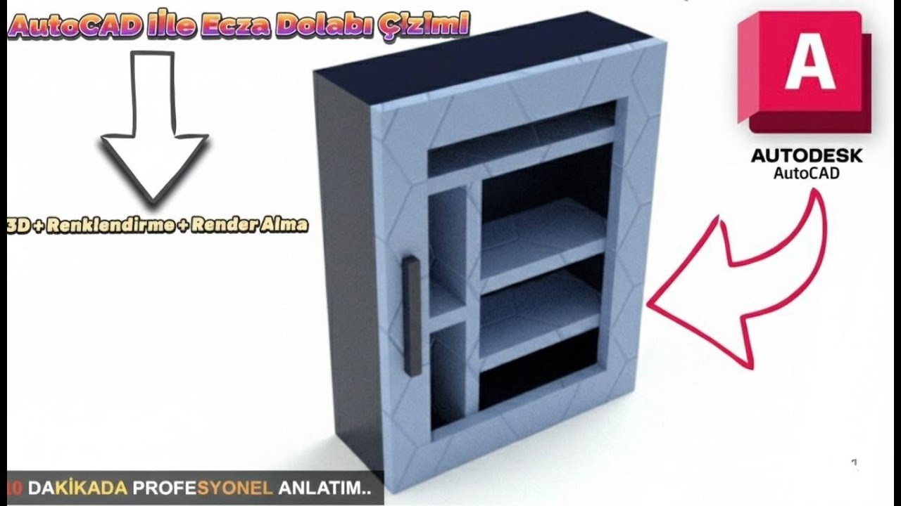 AutoCAD 3D Ecza Dolabı Çizimi | Modelleme, Renklendirme ve Render