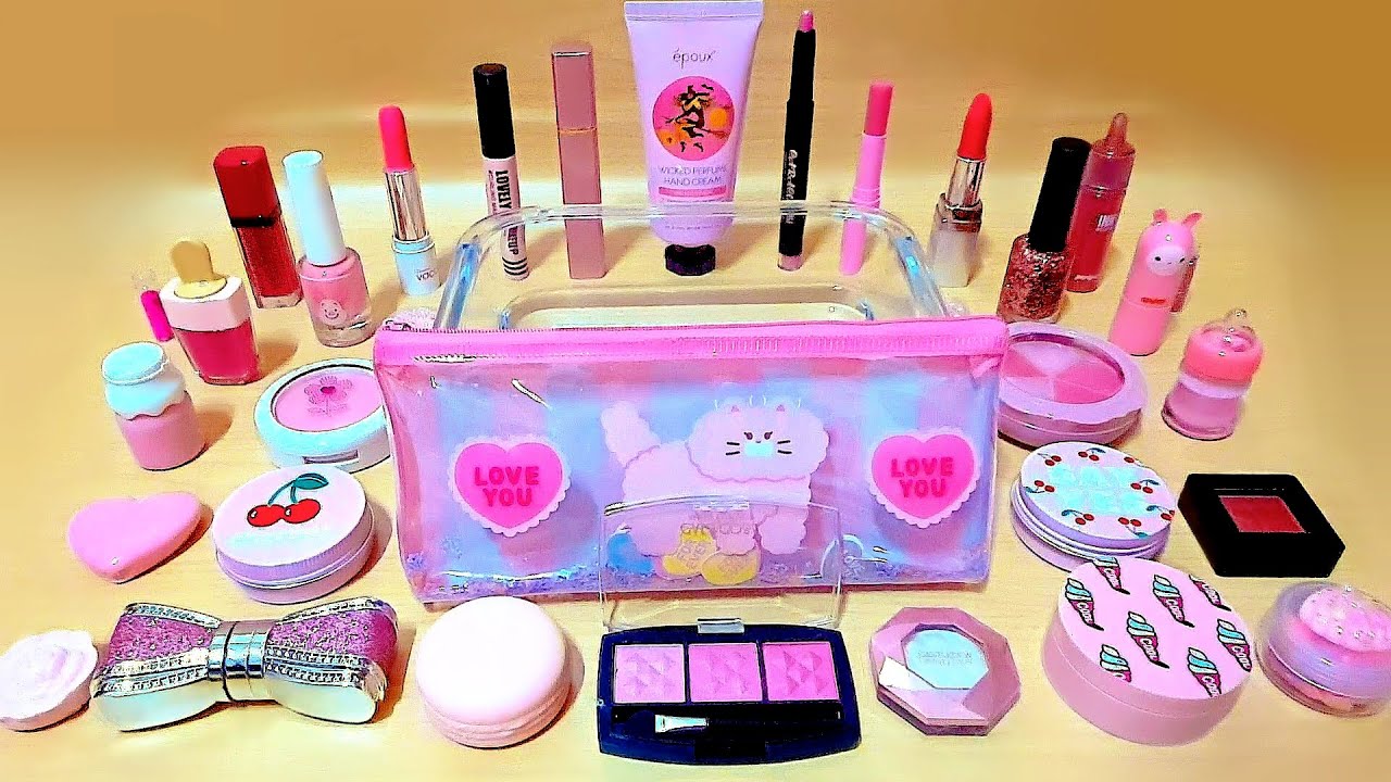 Mixing ”Pink🎀” Makeup Eyeshadow, Lipstick Into Slime! Satisfying Slime ASMR Video #18