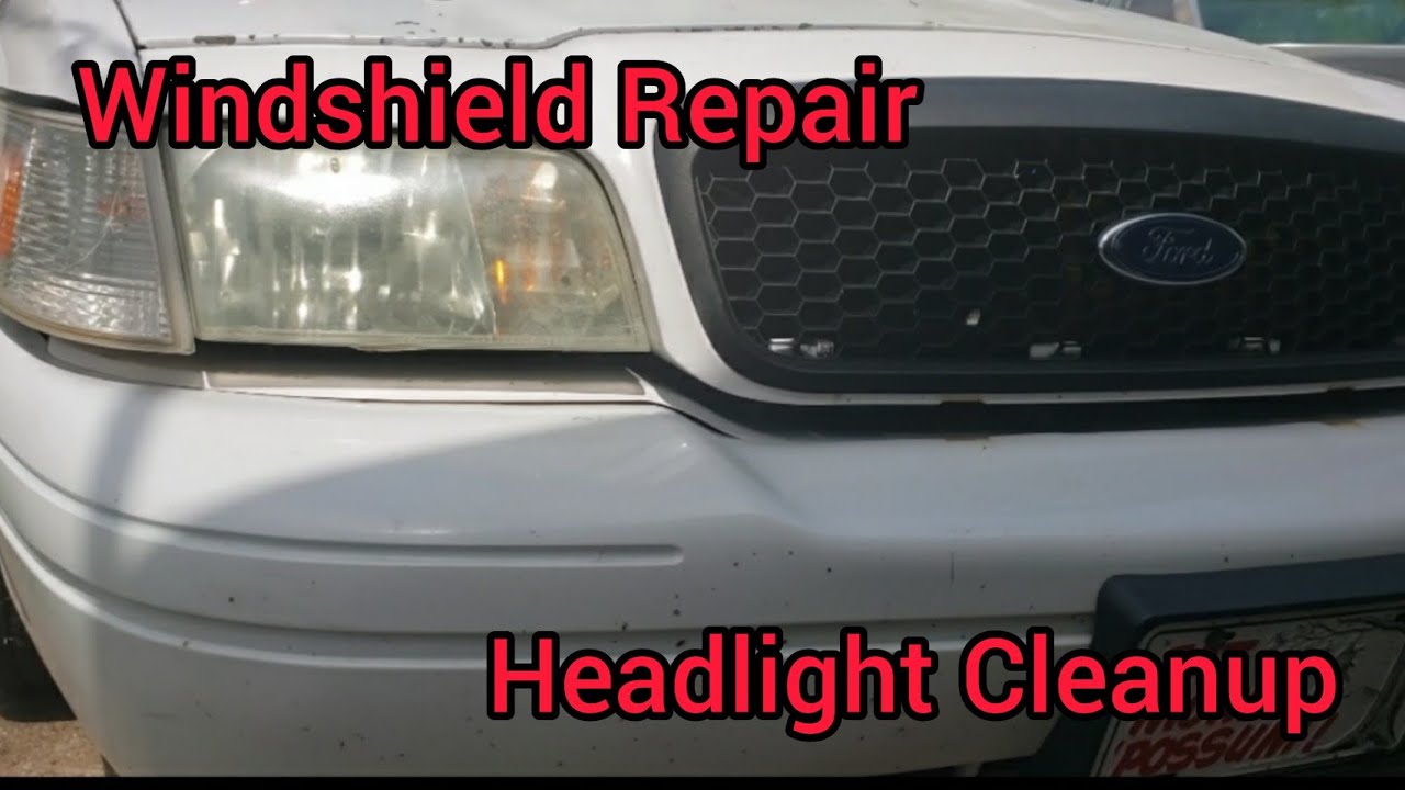 06 CVPI windshield repair, headlight cleaning