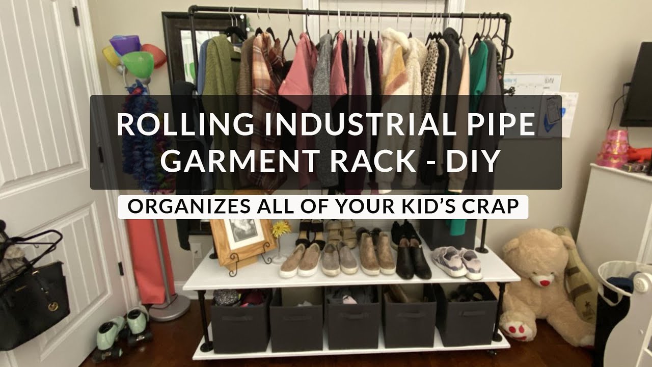 DIY Rolling Industrial Pipe Garment Rack - Organize Your Kid's Crap.