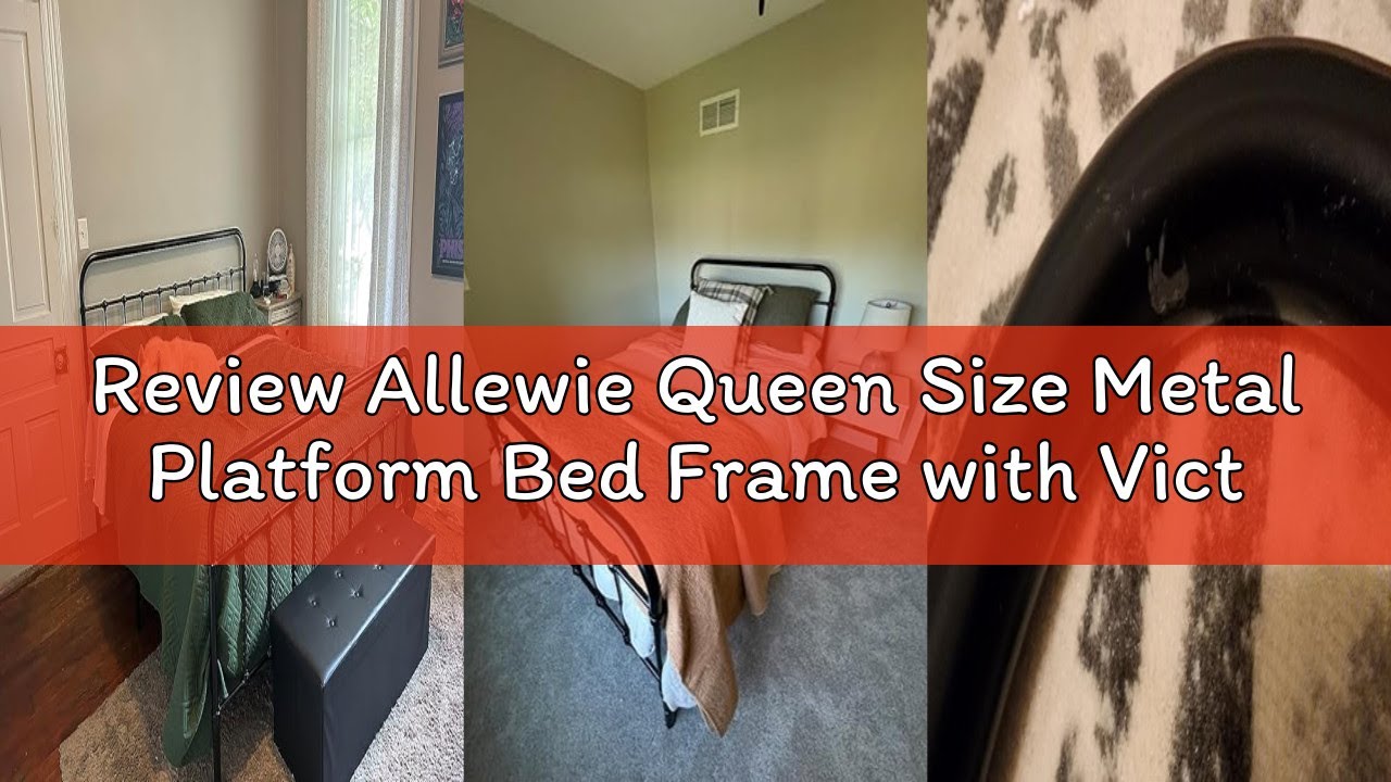 Review Allewie Queen Size Metal Platform Bed Frame with Victorian Style Wrought Iron-Art Headboard/F