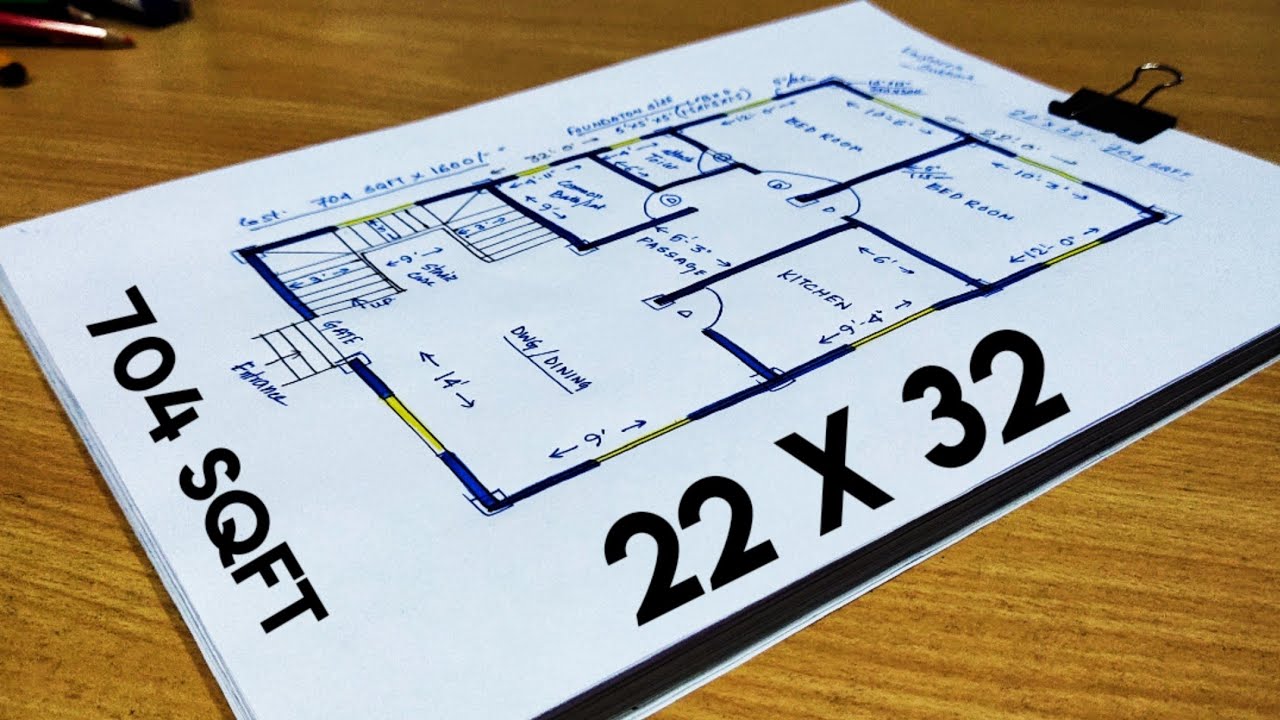 704 sqft house plan II 22 x 32 ghar ka naksha II 22 x 32 house design