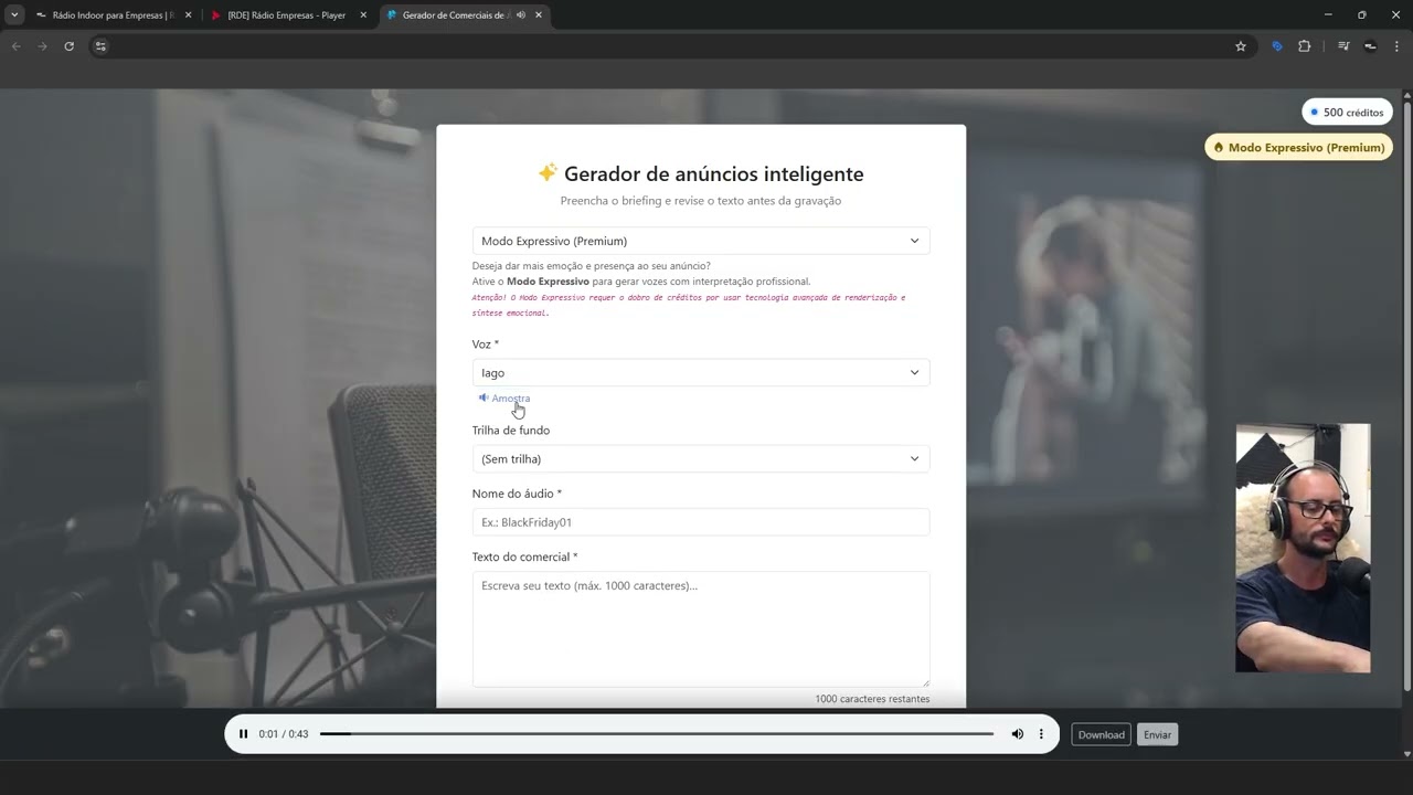 Crie seu Anúncio NA HORA com IA - Gerador Inteligente | Rádio Indoor Completa - Rádio Empresas