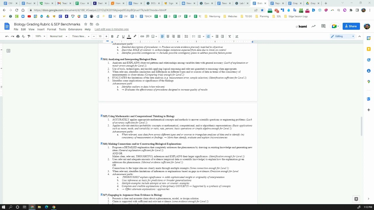 Biology SEP Benchmarks - (M4-5) Analyzing & Interpreting Data + Using Math & Computational Thinking