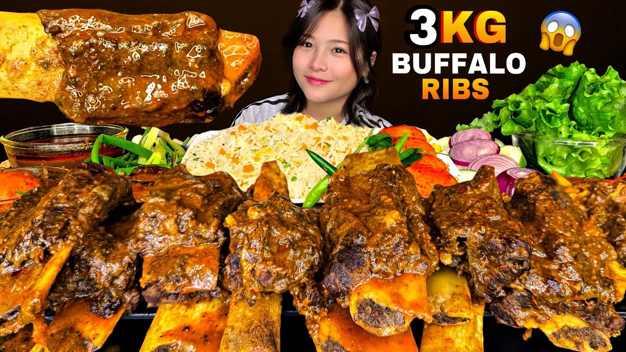 3KG BRAISED BUFFALO RIBS🔥EGG CURRY WITH  BASMATI PULAO & EXTRA GRAVY | REAL MUKBANG | #mikasa