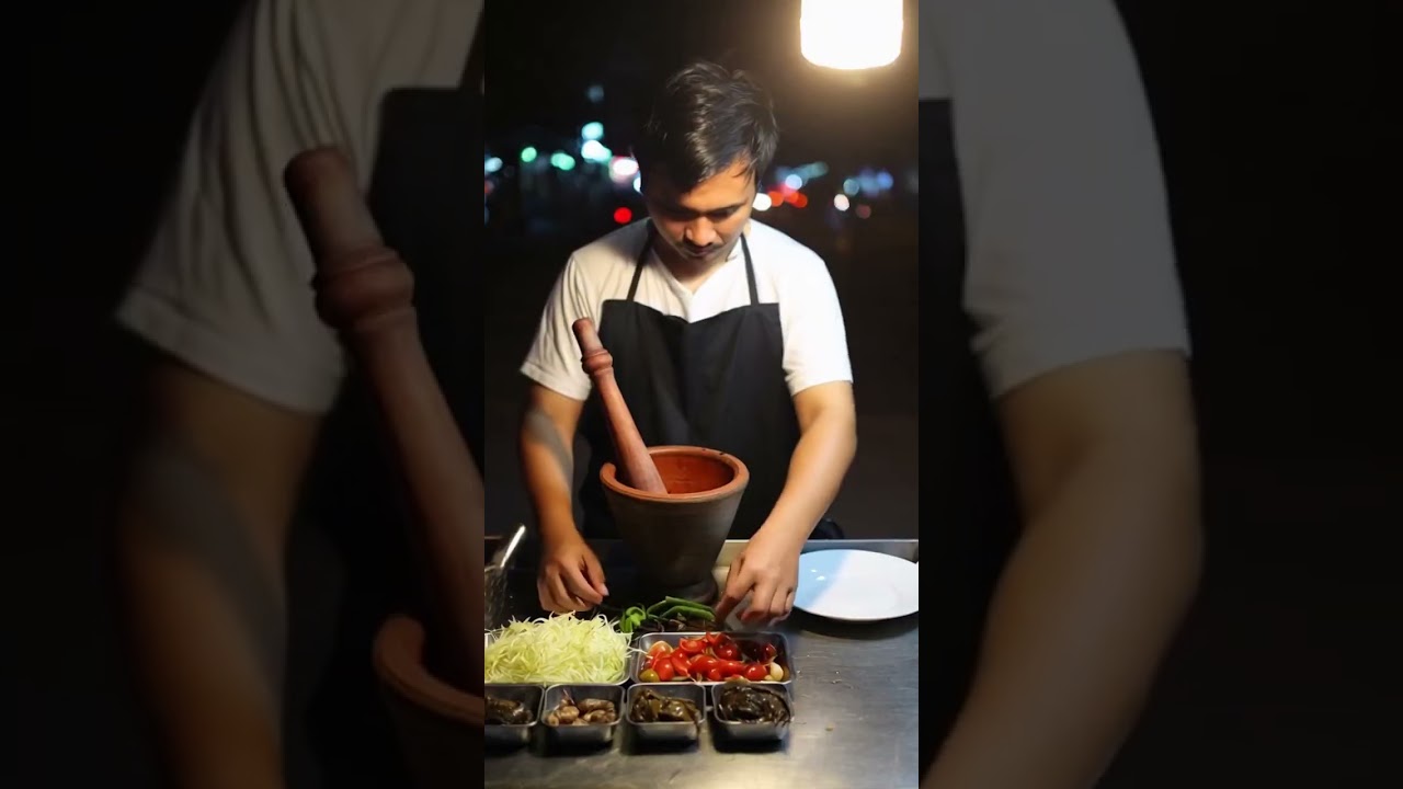 ASMR Thai Papaya Salad 🦀 Fermented Fish & Crab — Pure Mortar Sounds & Extreme Crunch! 