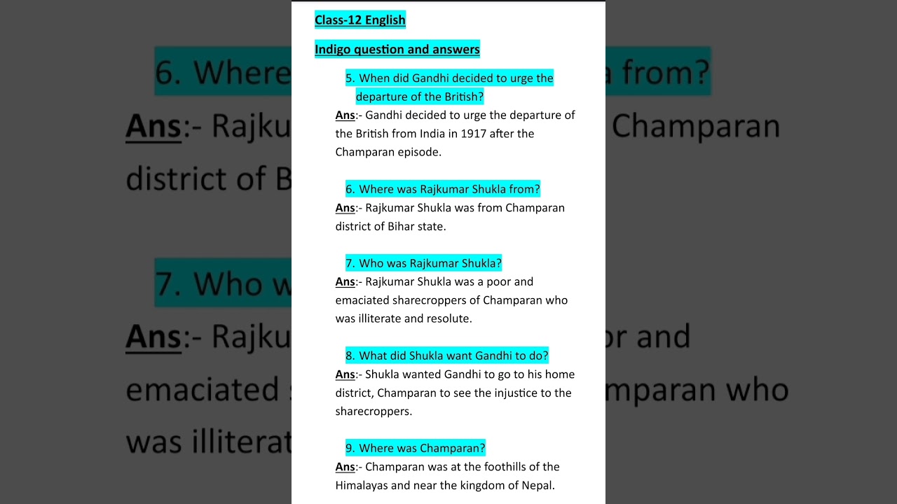 class-12 English Indigo question and answer #english #answers