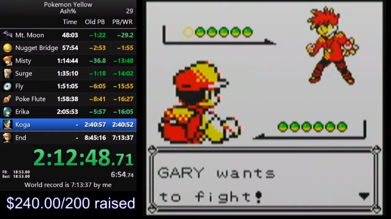 Pokemon Yellow Ash% speedrun in 6:18:17