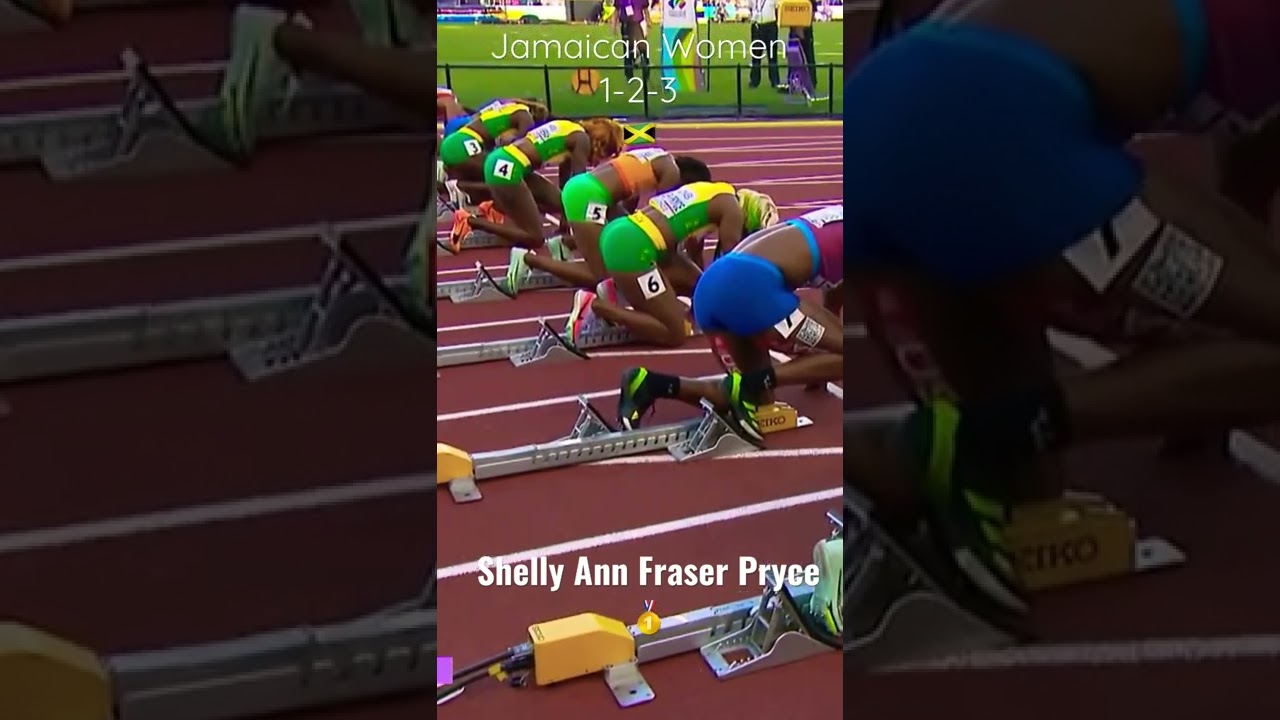 Jamaica sweeps 100 meter final at worlds! #shorts #worldchampionship #shellyannfraserpryce
