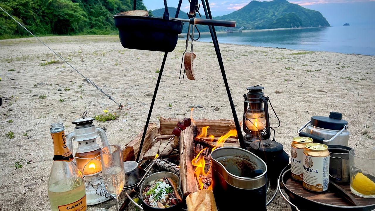 【海キャンプ】香川の海岸で絶景を狙いながら食べまくり飲みまくりの巻#キャンプ #キャンプ道具 #キャンプ飯