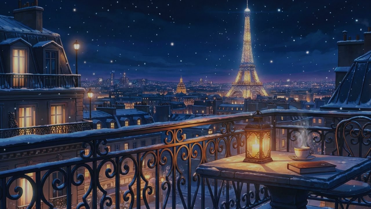 Paris Winter Night, 1940s | Luxury Balcony Ambience