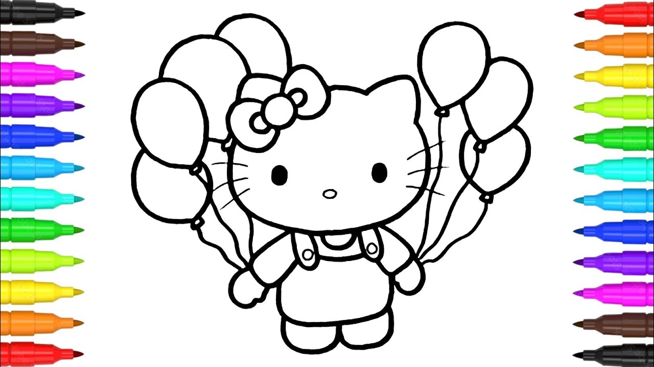 How to Draw Beautiful Hello Kitty with Balloons 🎀😸🎈💙♥️ Hello Kitty Drawing & Coloring Pages for Kids