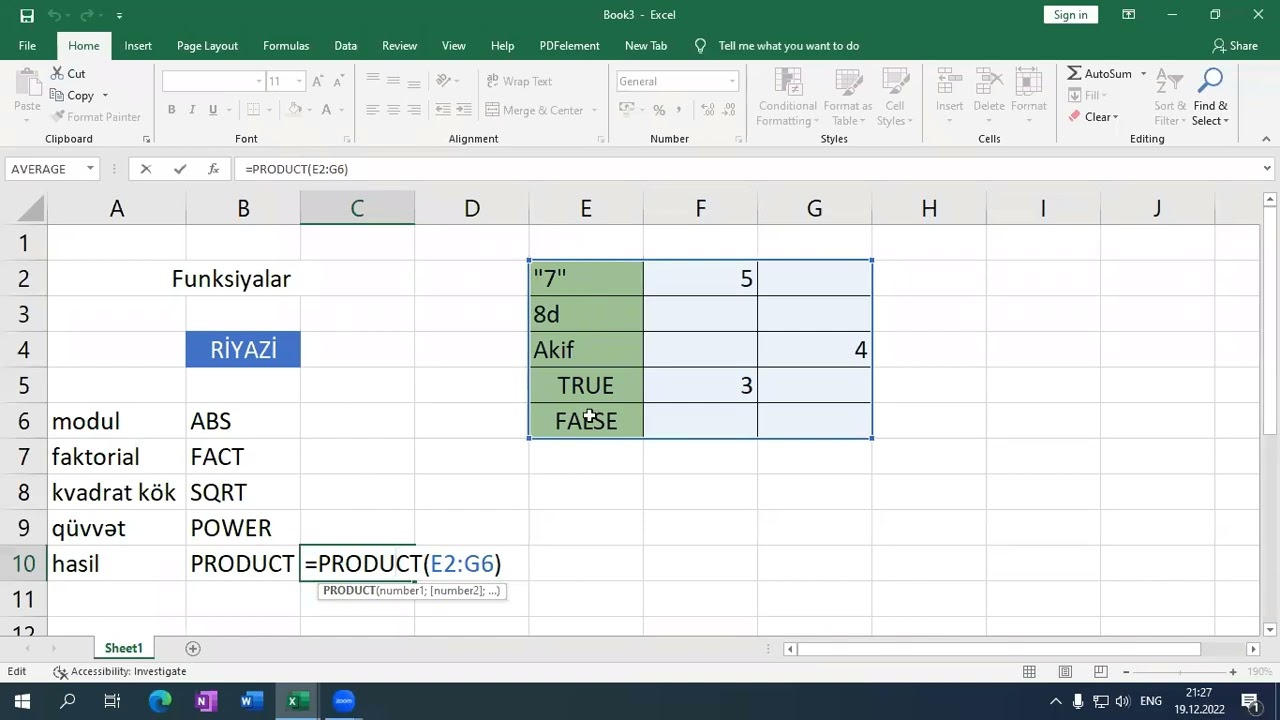 Excel - Dərs 2 (Funksiyalar)