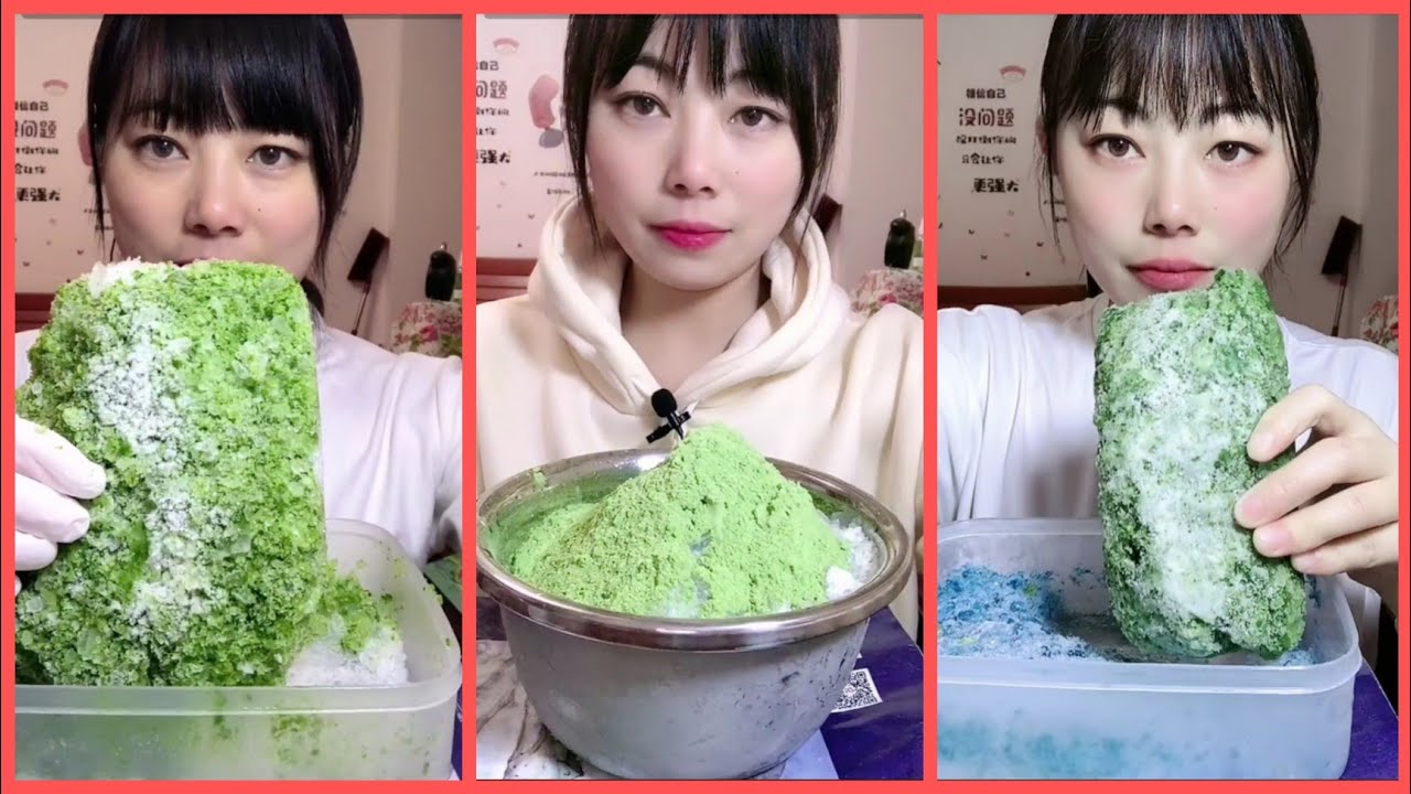 ASMR REFROZEN SHAVED ICE EATING WITH MATCHA POWDER