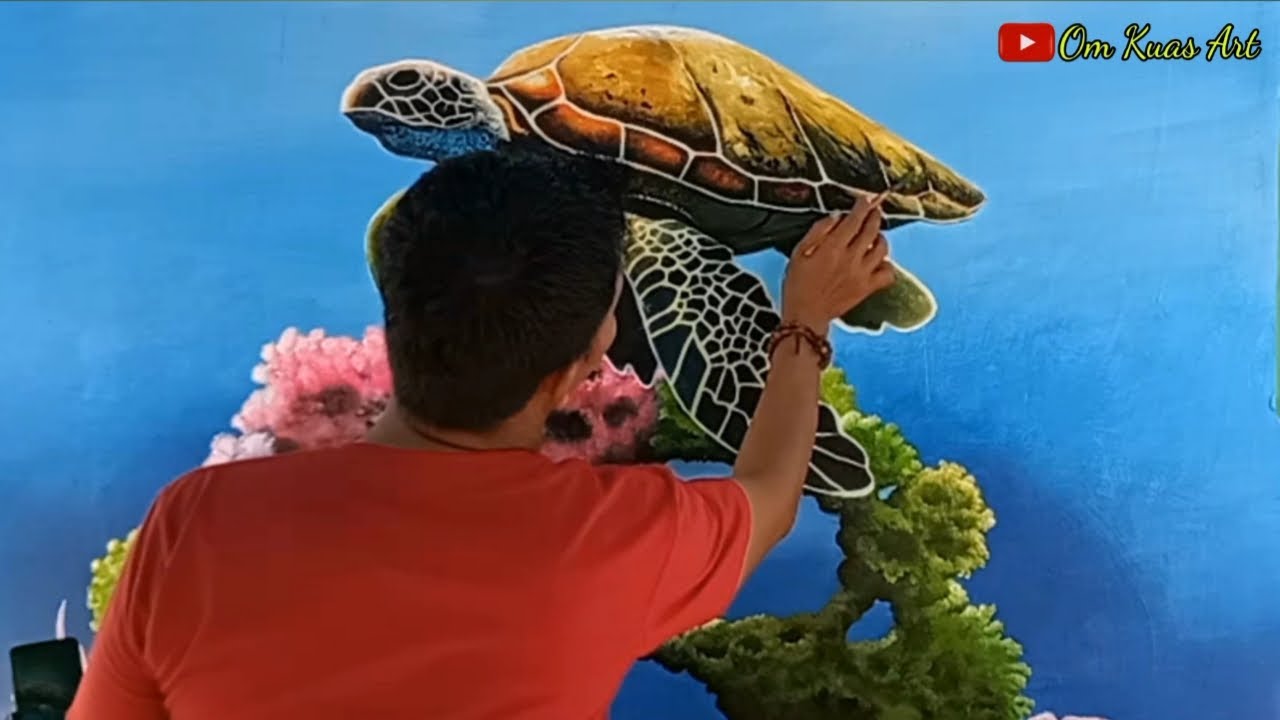 Melukis Pemandangan Bawah laut dan Penyu di Dinding Sekolah ‼️ Wall Painting.203