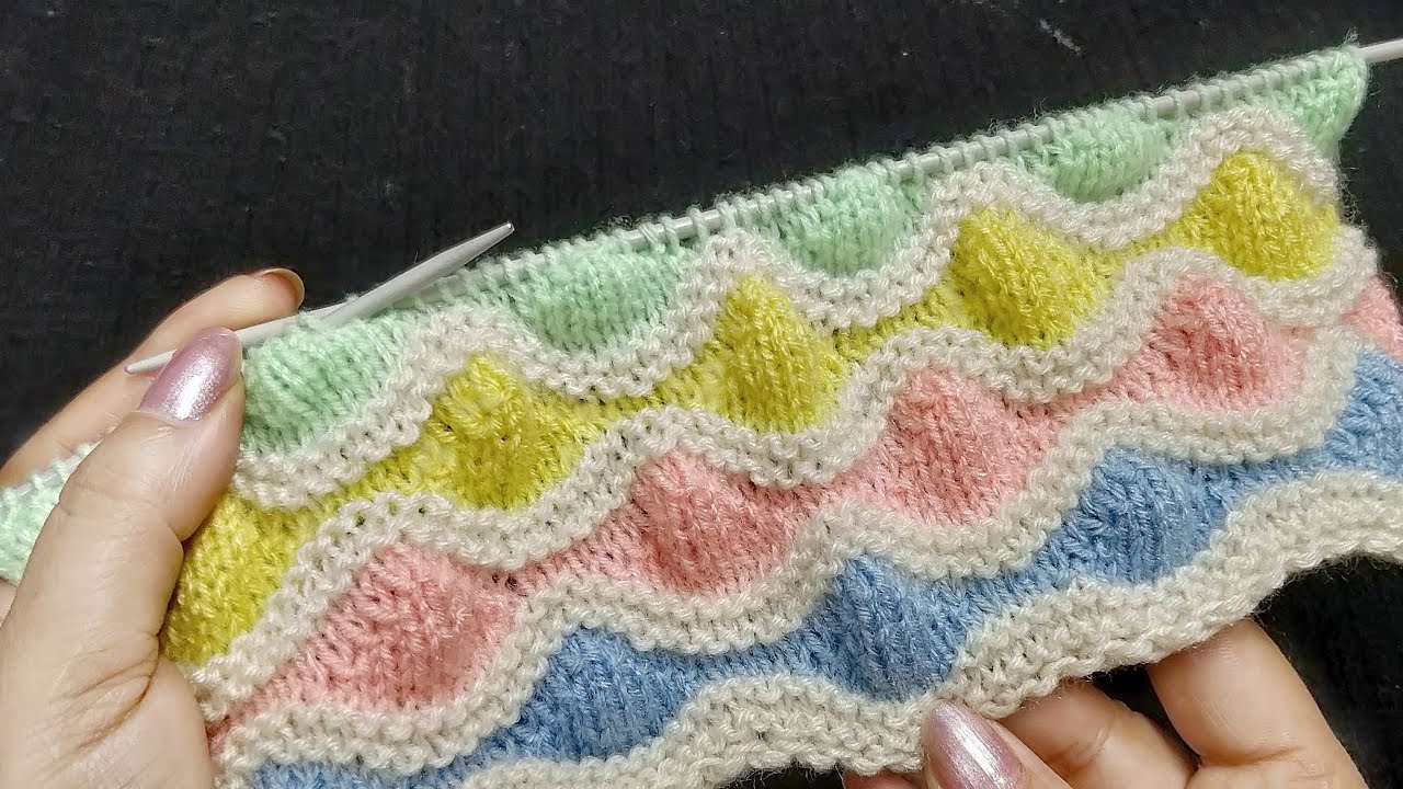 बची ऊन से  अलग तरह की आसान बुनाई, Waves and Mountains Knitting Pattern Especially For Baby Layette