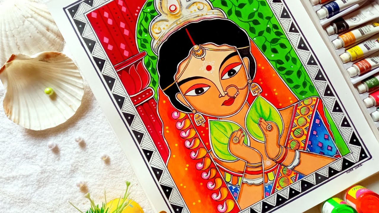 MADHUBANI PAINTING for beginners// traditional  Bengali bride painting