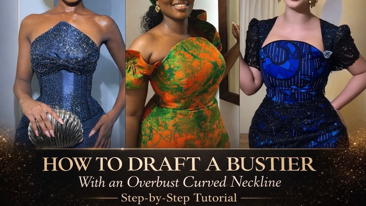 How to draft an OVERBUST princess Dart Bustier with a CURVED NECKLINE. 