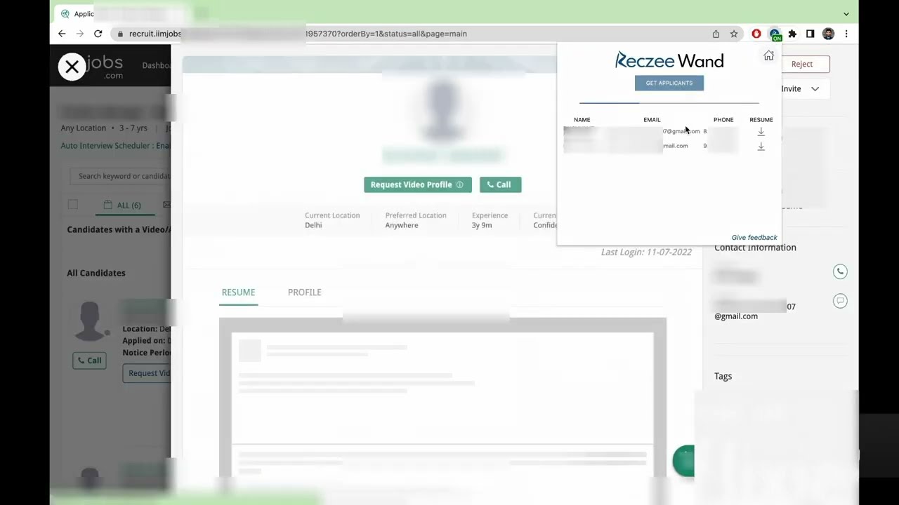Fetch applicants from iimjobs.com, hirist.com and updazz.com with a single click | Reczee Wand