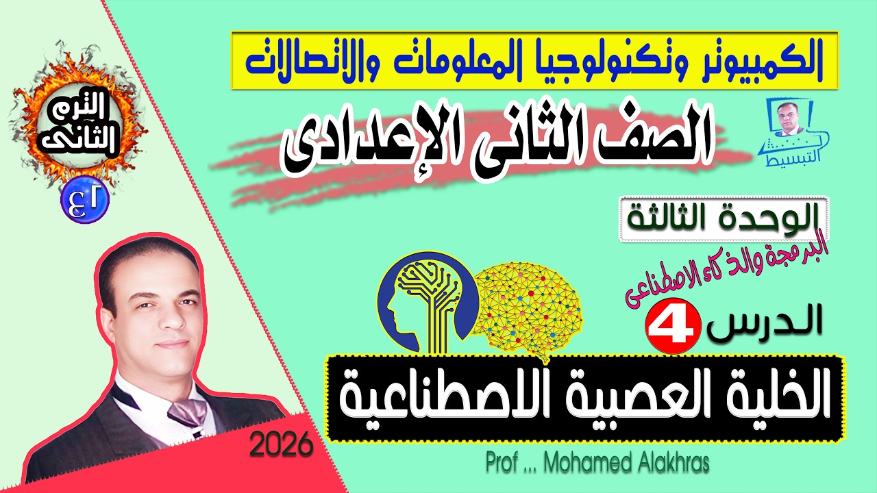 صف 2 ع ترم ثانى وحدة 3 درس 4 الخلية العصبية الاصطناعية الكمبيوتر وتكنولوجيا المعلومات