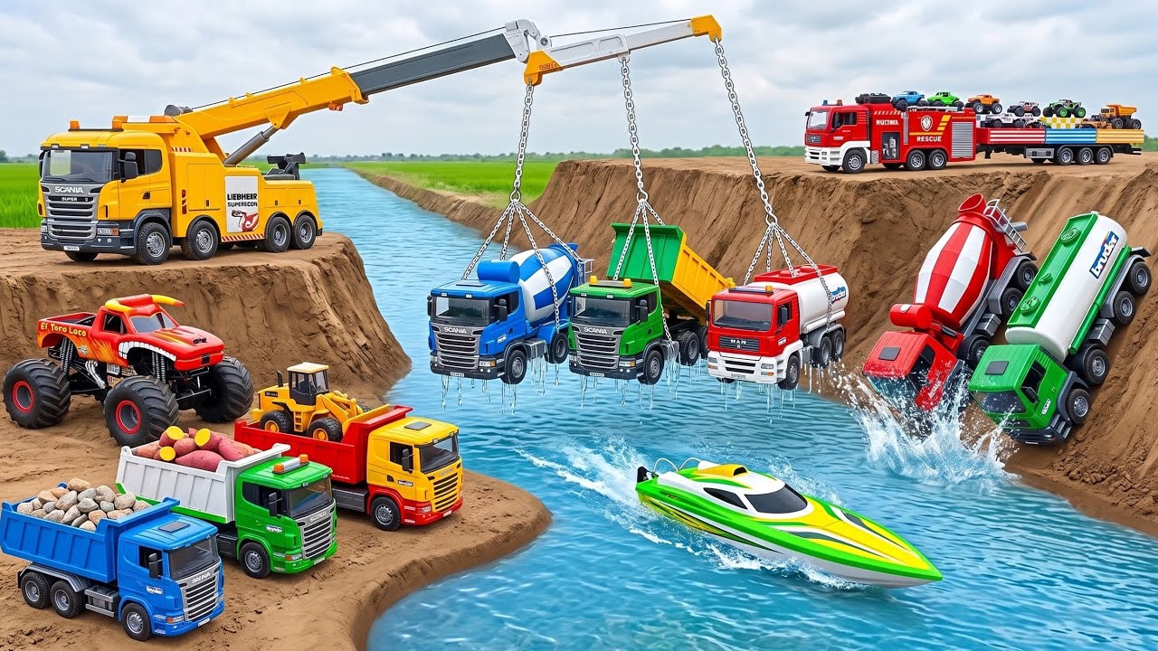 Amazing‼️Truk Oleng Bongkar Muat Mainan Mobil - Mobilan Balap, Truk Molen, Truk Pasir, Tank