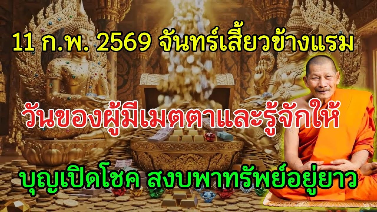 11 ก.พ. 2569 วันของผู้มีเมตตาและรู้จักอุทิศบุญ อธิษฐานถูกทาง ชีวิตสงบและมั่งคั่งยืนยาว
