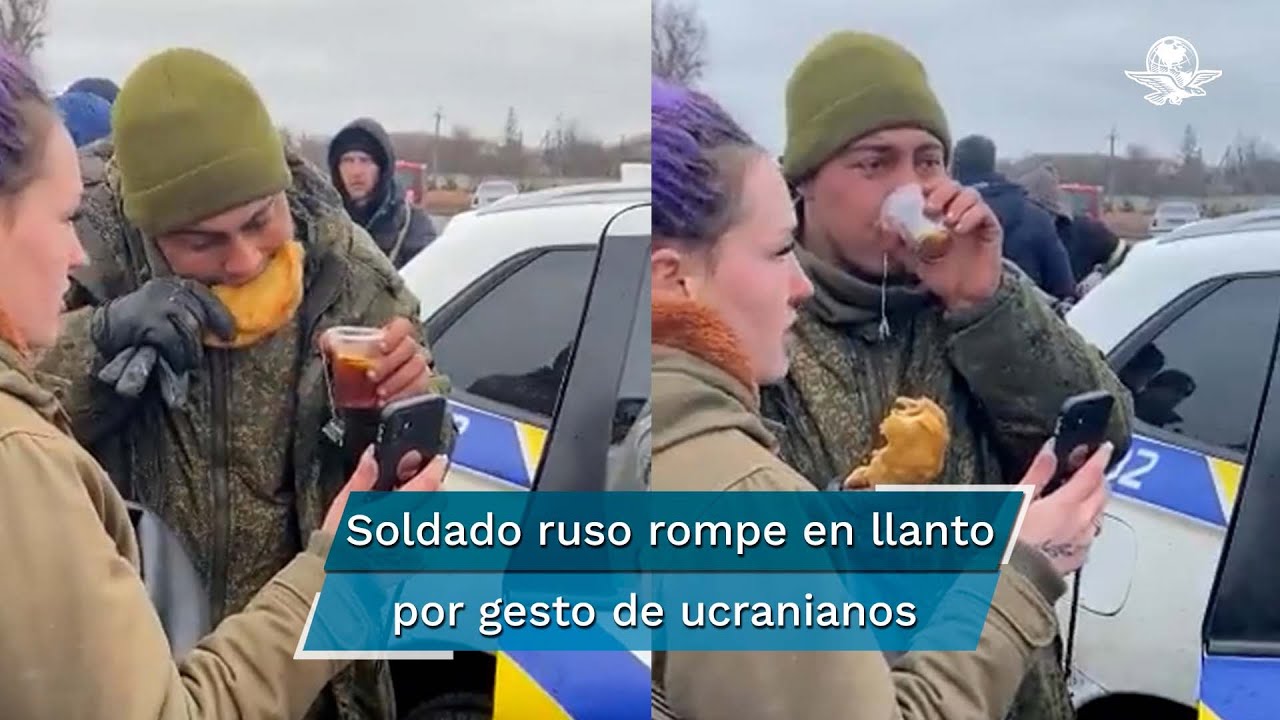 Soldado ruso se rinde y llora cuando ciudadanos ucranianos le dan té y le permiten llamar a su mamá