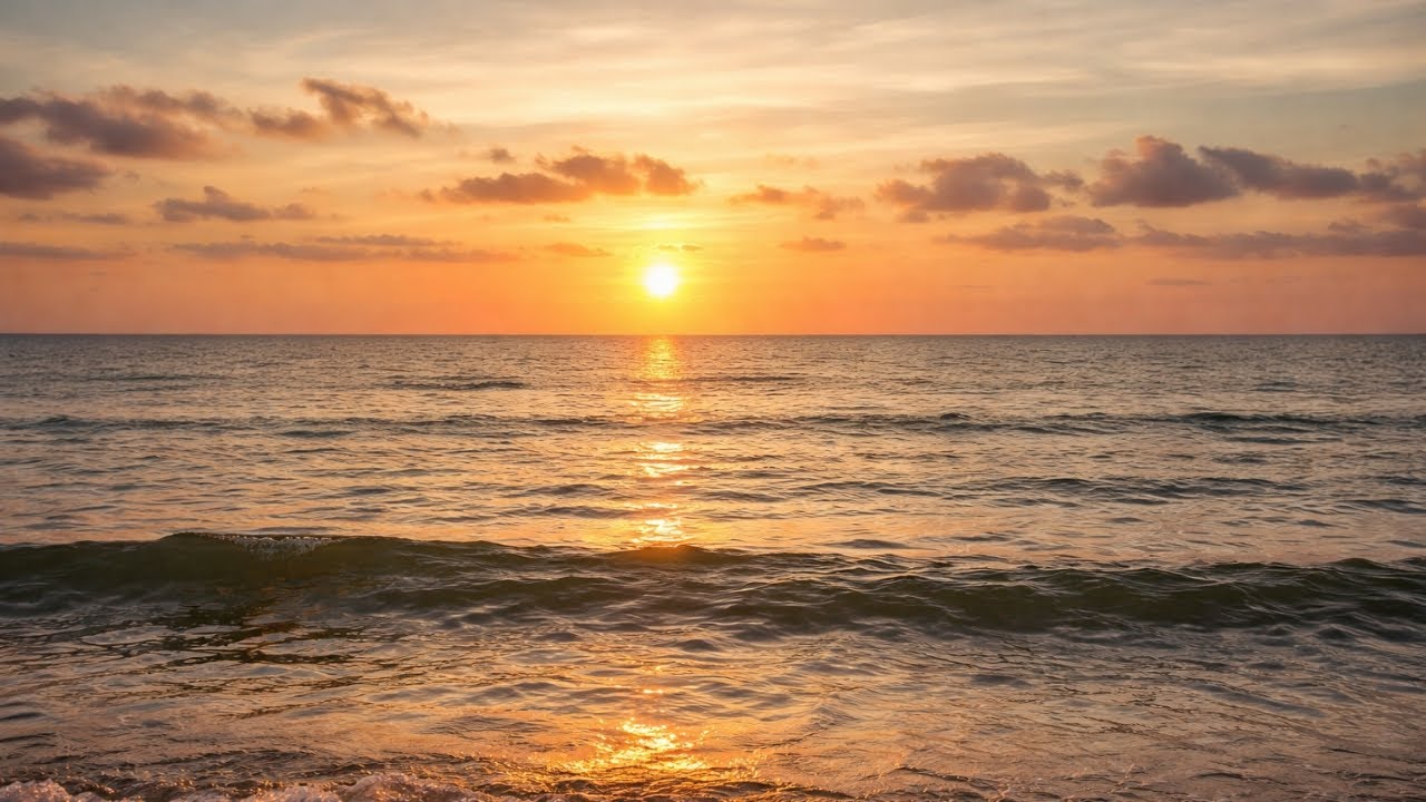 🌅🌊 Peaceful Seaside at Sunset | Steady Beach View with Gentle Waves 🏖️