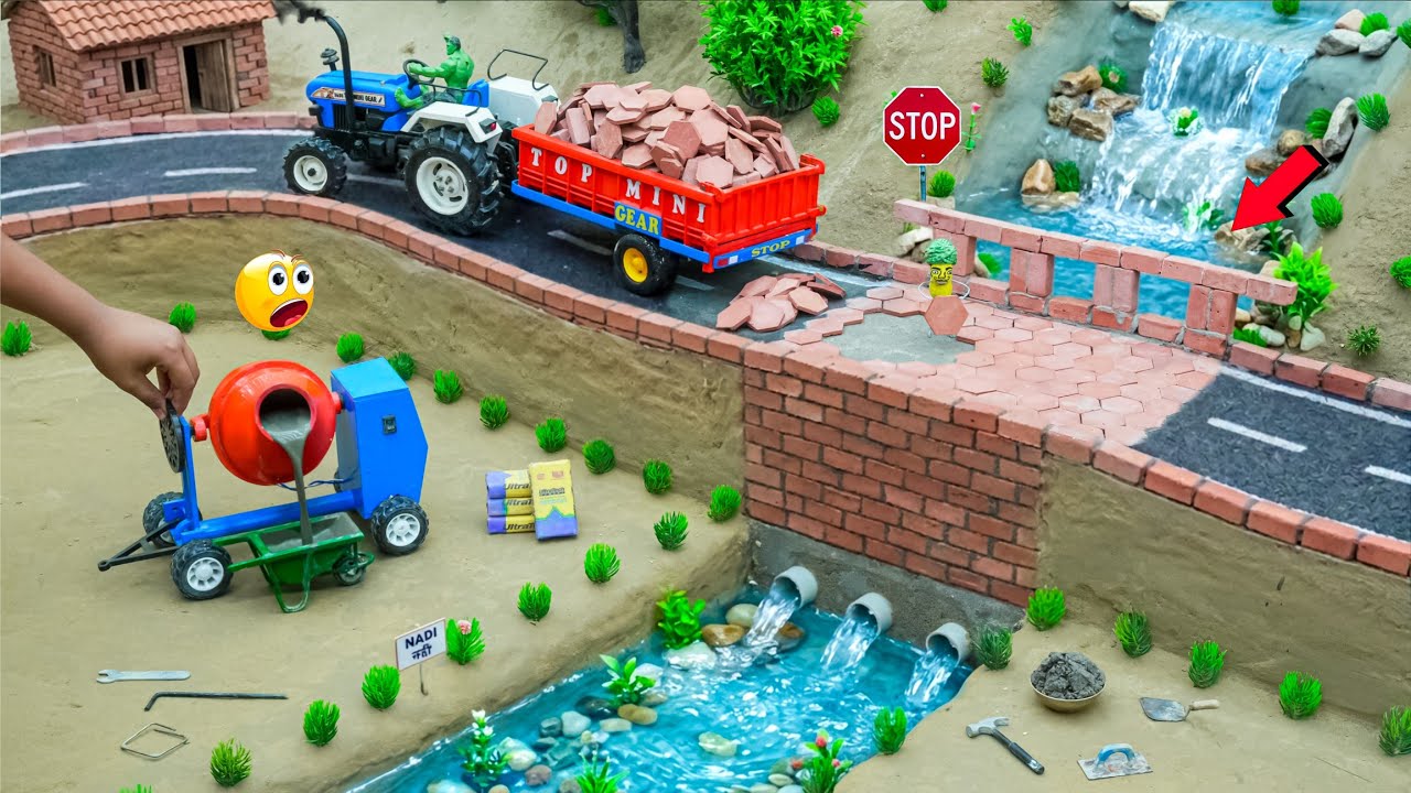 DIY Mini Tractor Making Real Concrete Bridge | Underground Water Pipe Science Project | @topminigear