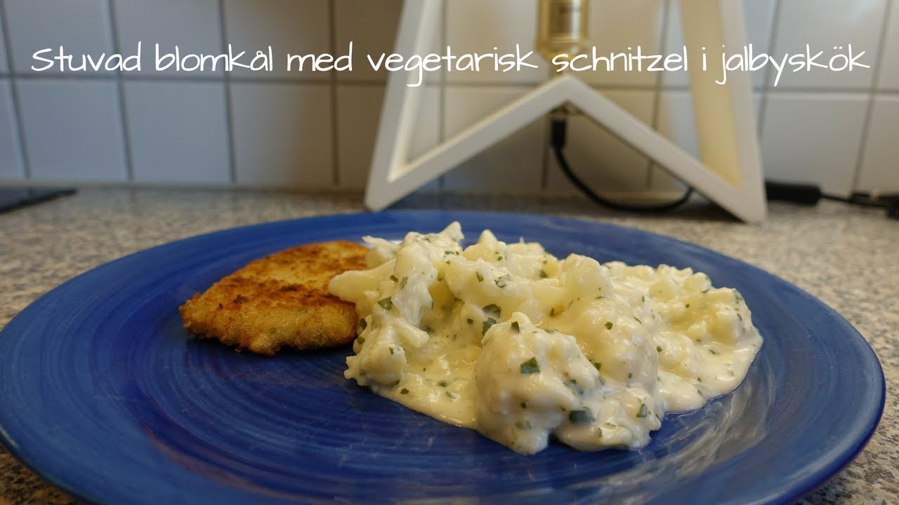 Stuvad blomk&aring;l med vegetarisk schnitzel i jalbysk&ouml;k
