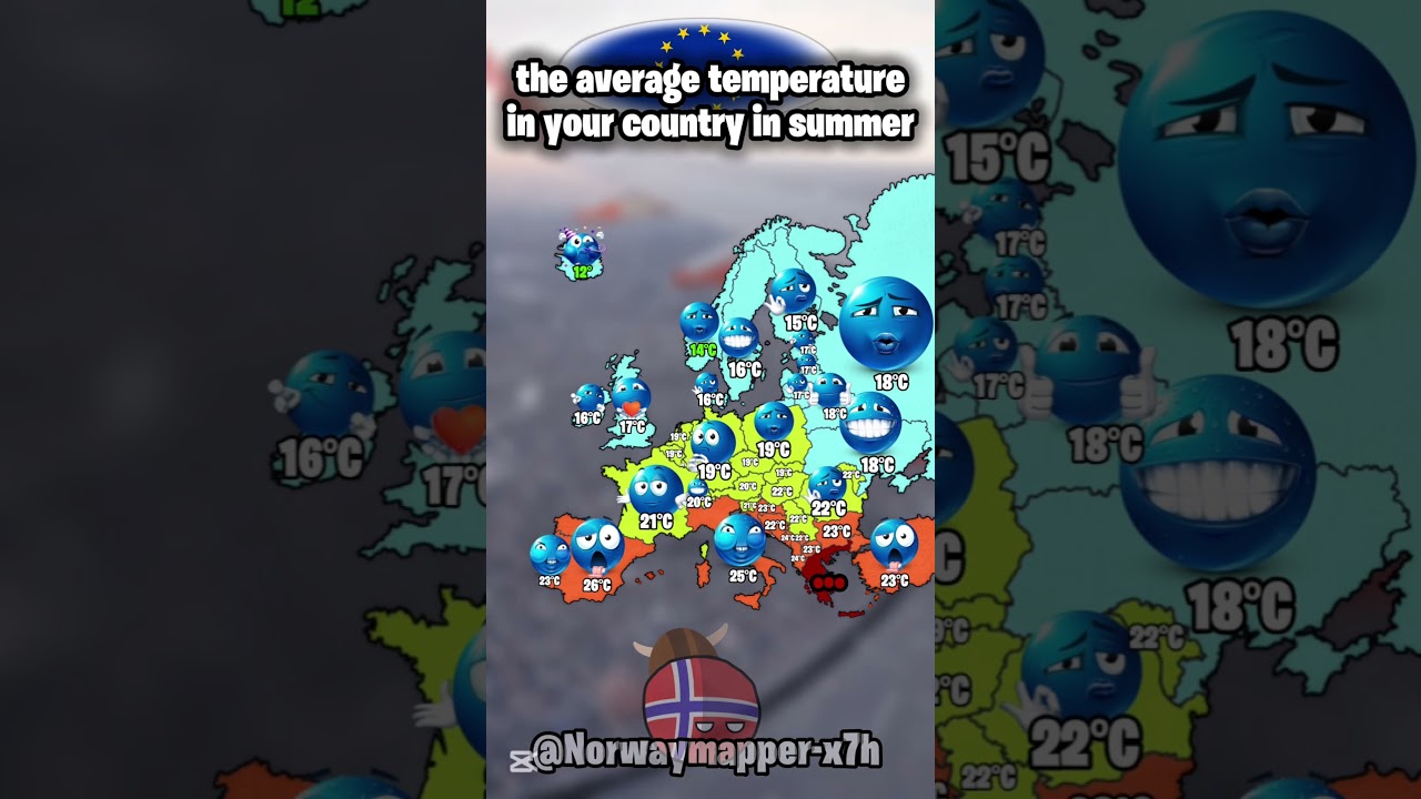 ☀️ ⛱️ the average temperature in your country in summer #foryou #summer #mapping #geography #europe