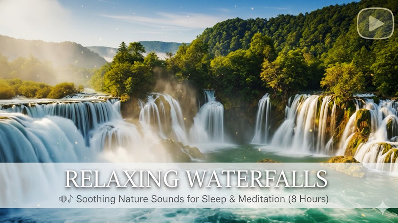 Fall Asleep Fast to Gentle Waterfall Sounds & Healing Piano Music 8 Hours