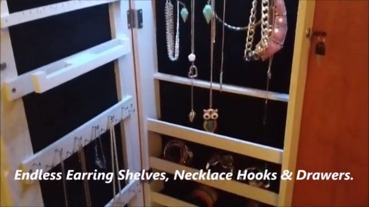 Jewelry Armoire Mirror With Interior LED Light And Easy Install Door Mount Unboxed Installed MrAlanC