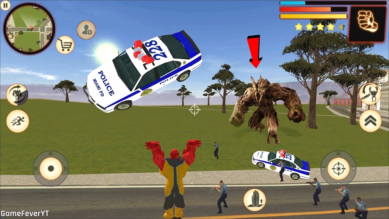 Stone Giant Rope Hero (Red Stone Men Throw Police Car) Monster in Forest - Android Gameplay HD